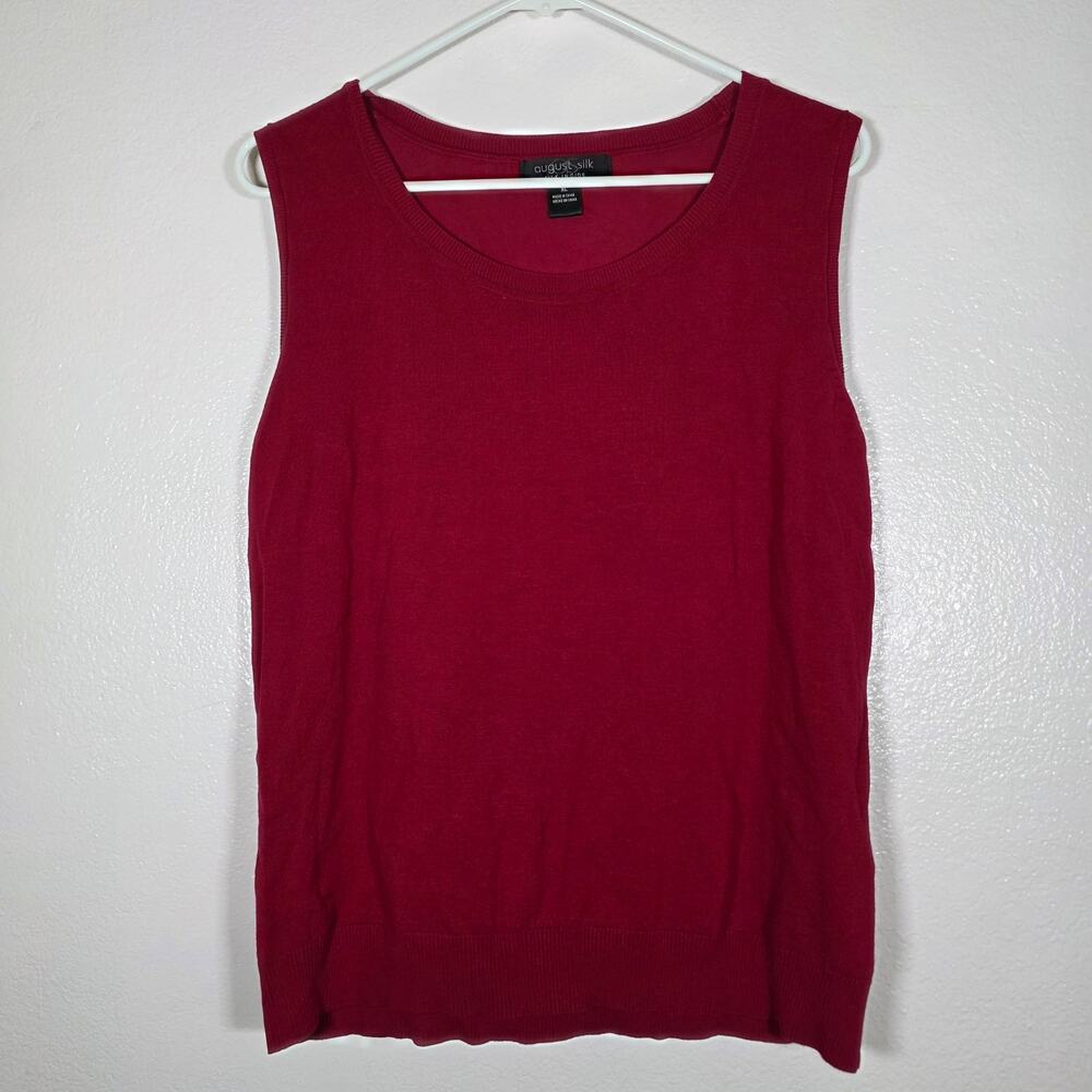 August Silk Silk Blend Knit Sweater Vest Burgundy Sleeveless Womens XL